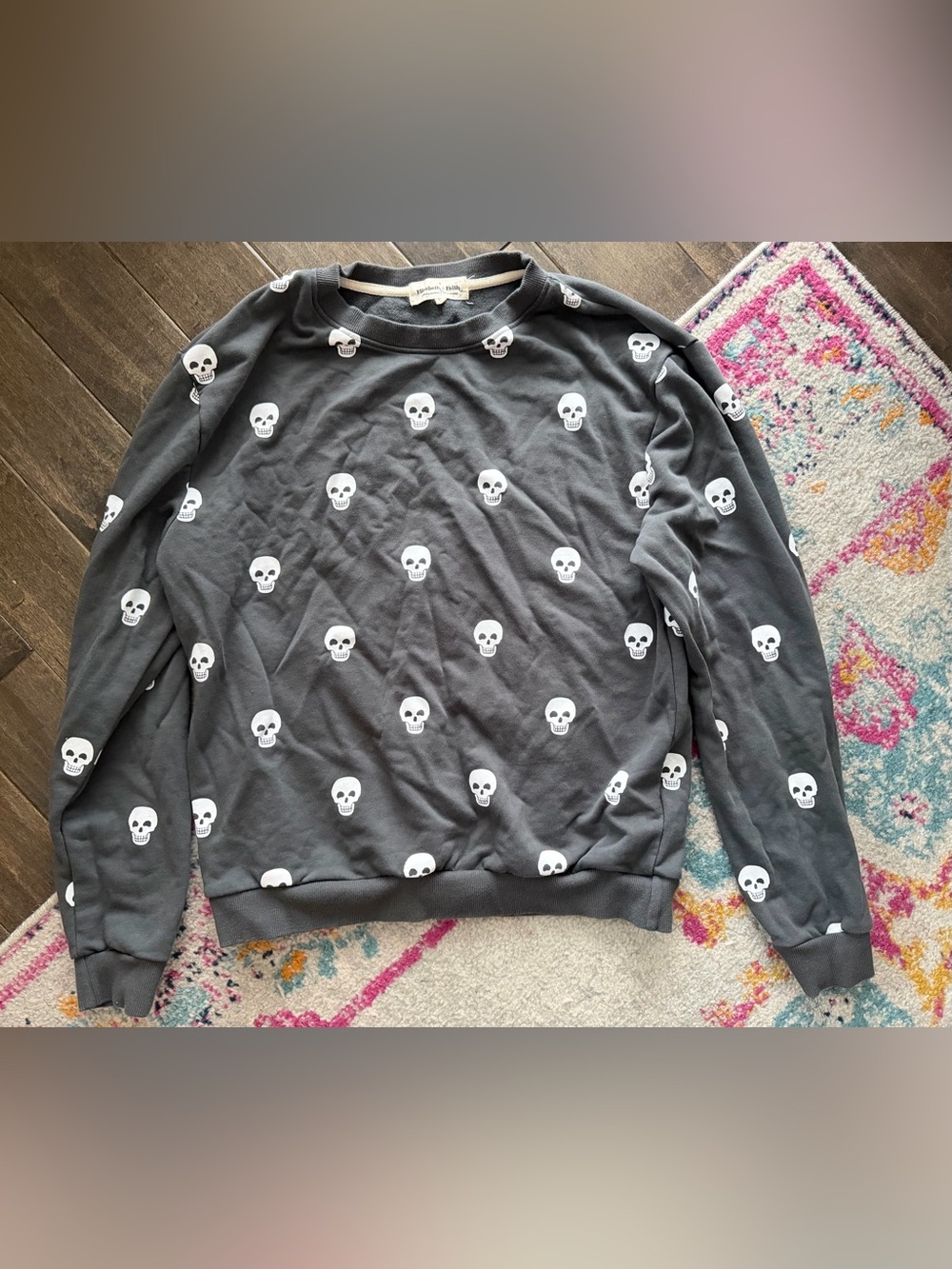 Charcoal Gray Skull-Print Crewneck Sweatshirt